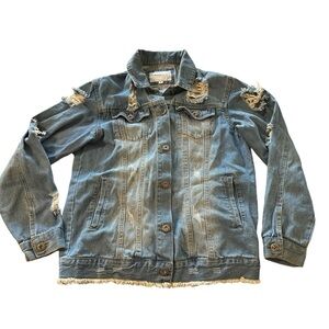 The Style Between Us women's oversized medium distressed jean jacket